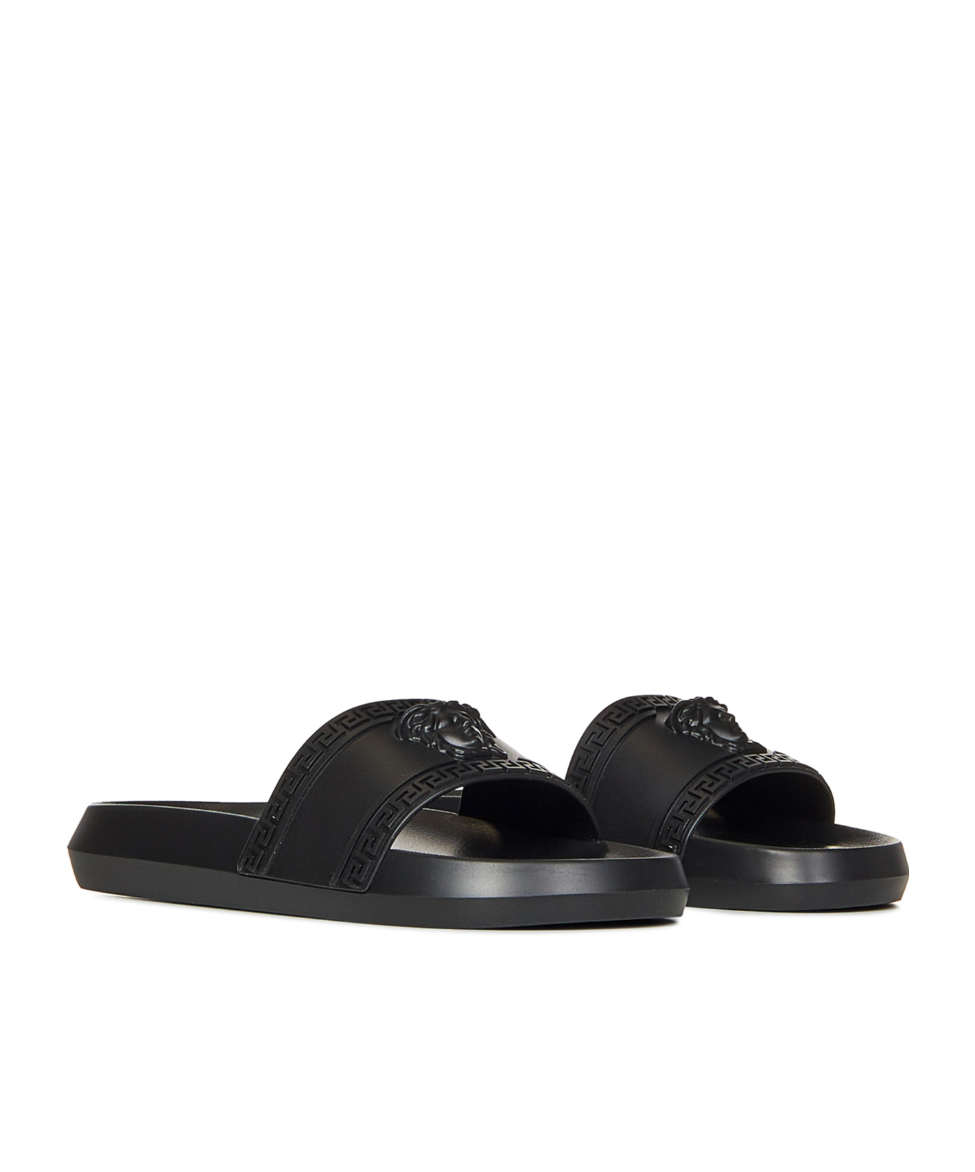 Versace Medusa Front Round Toe Flat Slides In Black