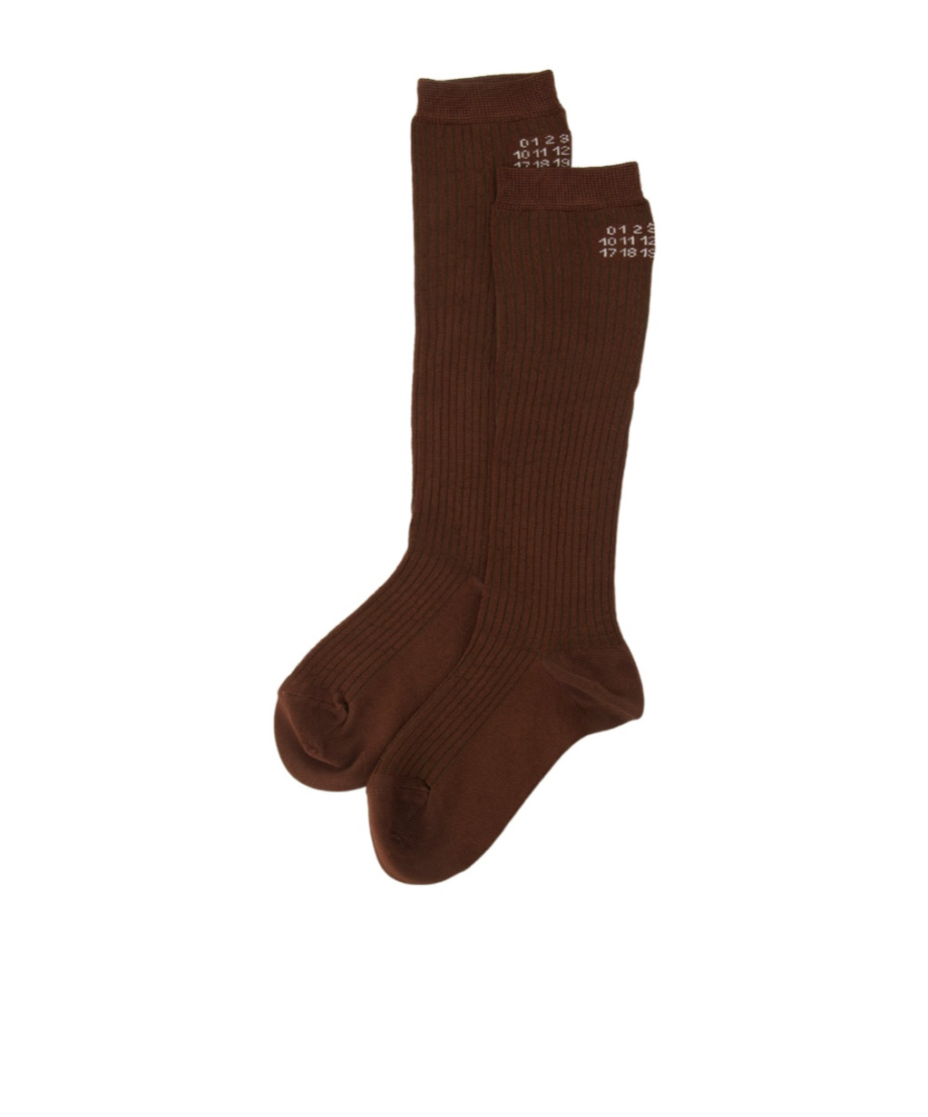 Mm6 Maison Margiela Numbers-motif Socks In Brown