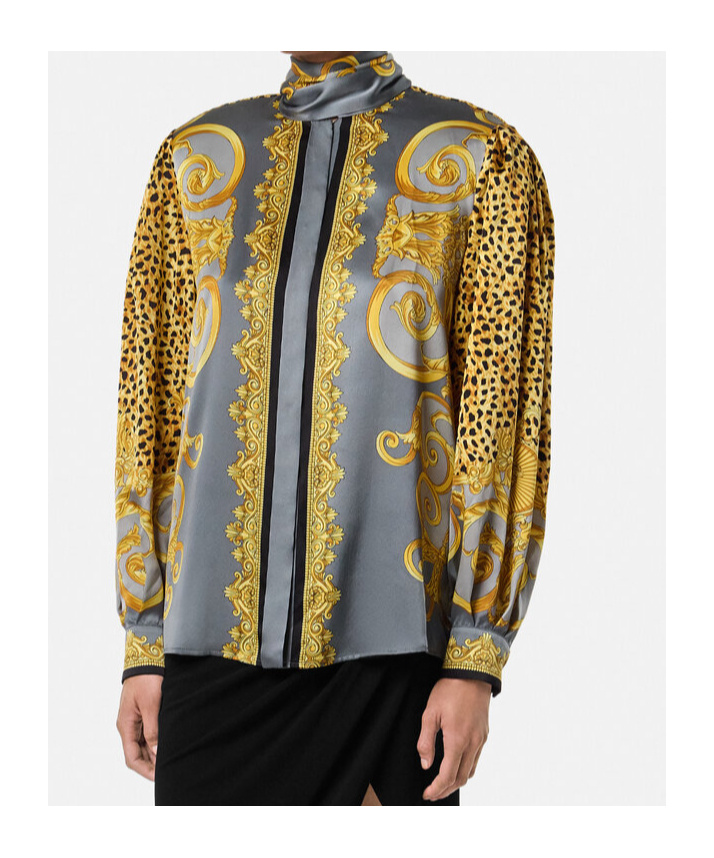 Versace Informal Shirt Cheetah Foulard On Silk Crepe Satin Lw Clothing In Multi