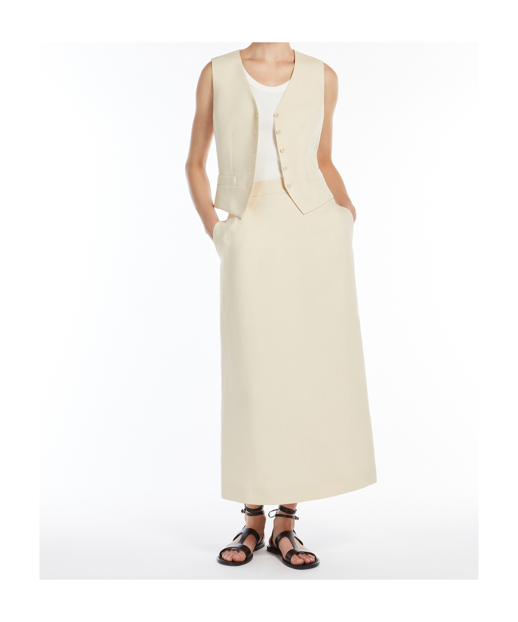 Weekend Max Mara Viscose And Linen Canvas Skirt In Avorio