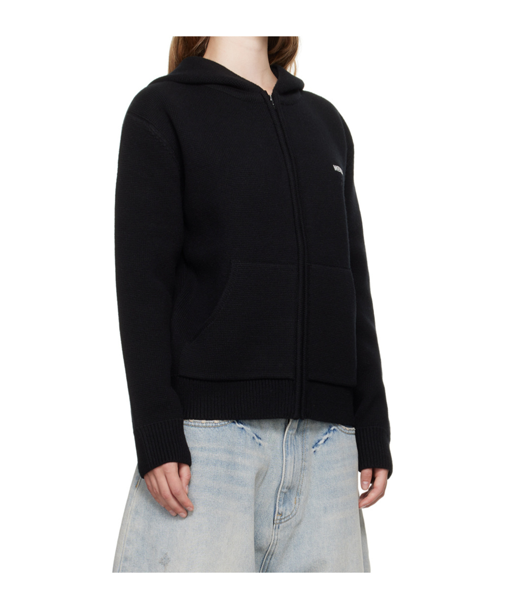 We11 Done Logo Embroidery Hooded Hooded Hoodie In Black