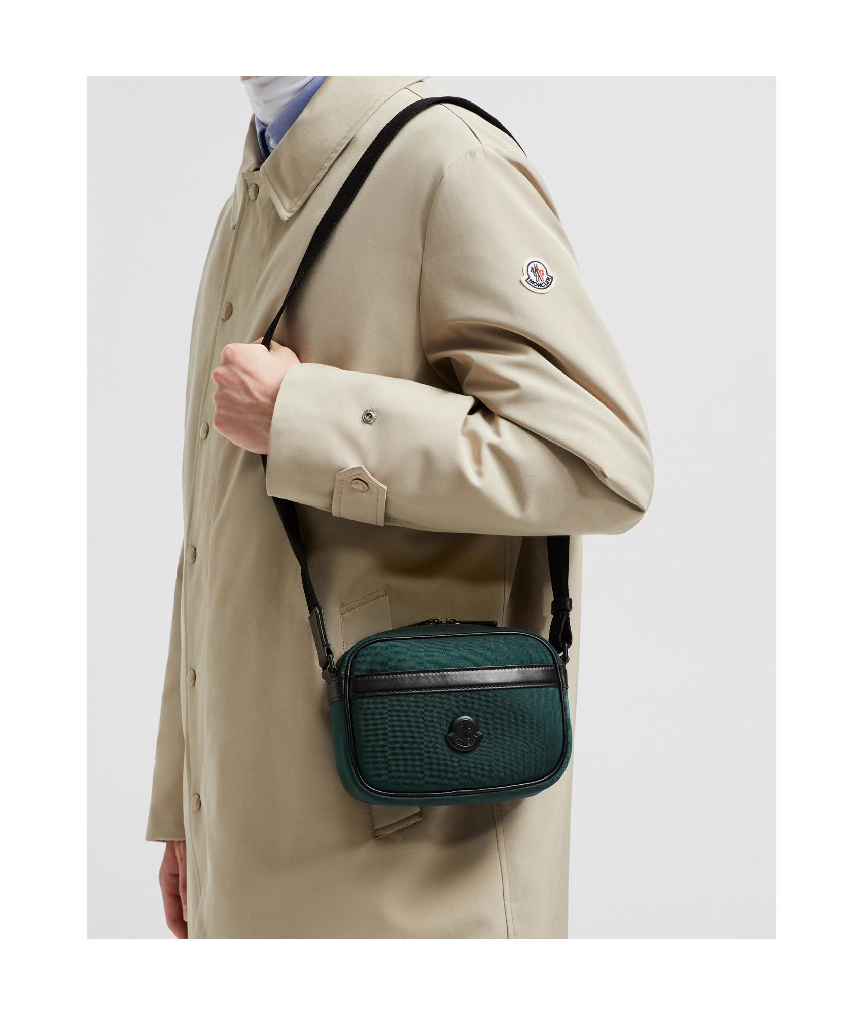 Moncler Green Crossbody Bag With Logo Patch On The Front And Adjustable Shoulder Strap In Tech Fabri In Green