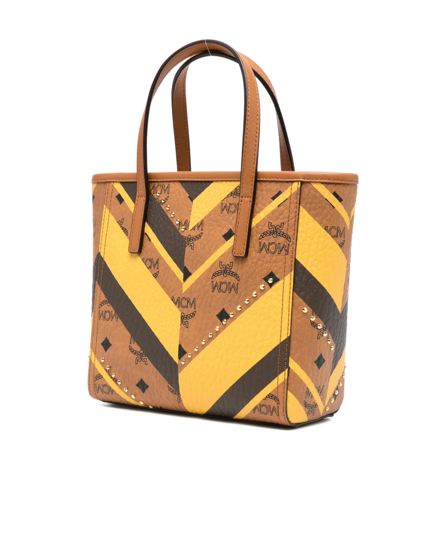 Mcm Chevron-pattern Studded Tote Bag In Brown