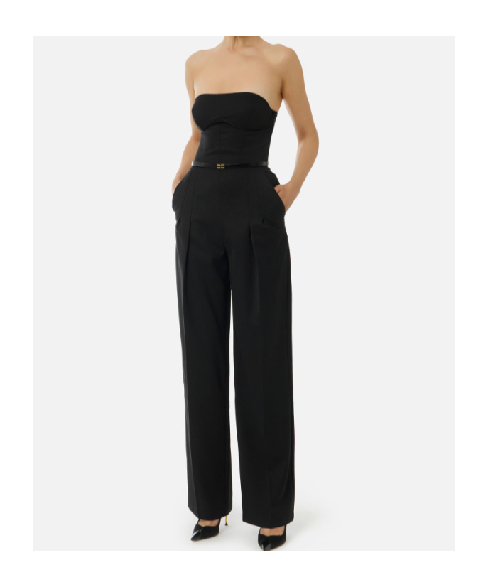 Elisabetta Franchi Strapless Jumpsuit Belted At Waist In Black