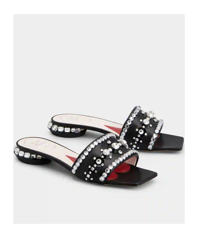 ROGER VIVIER STRASS HEEL DISCO MULES IN NAPPA LEATHER