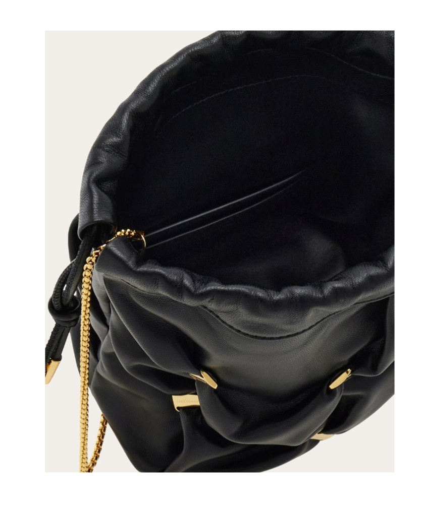FERRAGAMO FERRAGAMO LOGO PLAQUE MINI DRAWSTRING BUCKET BAG