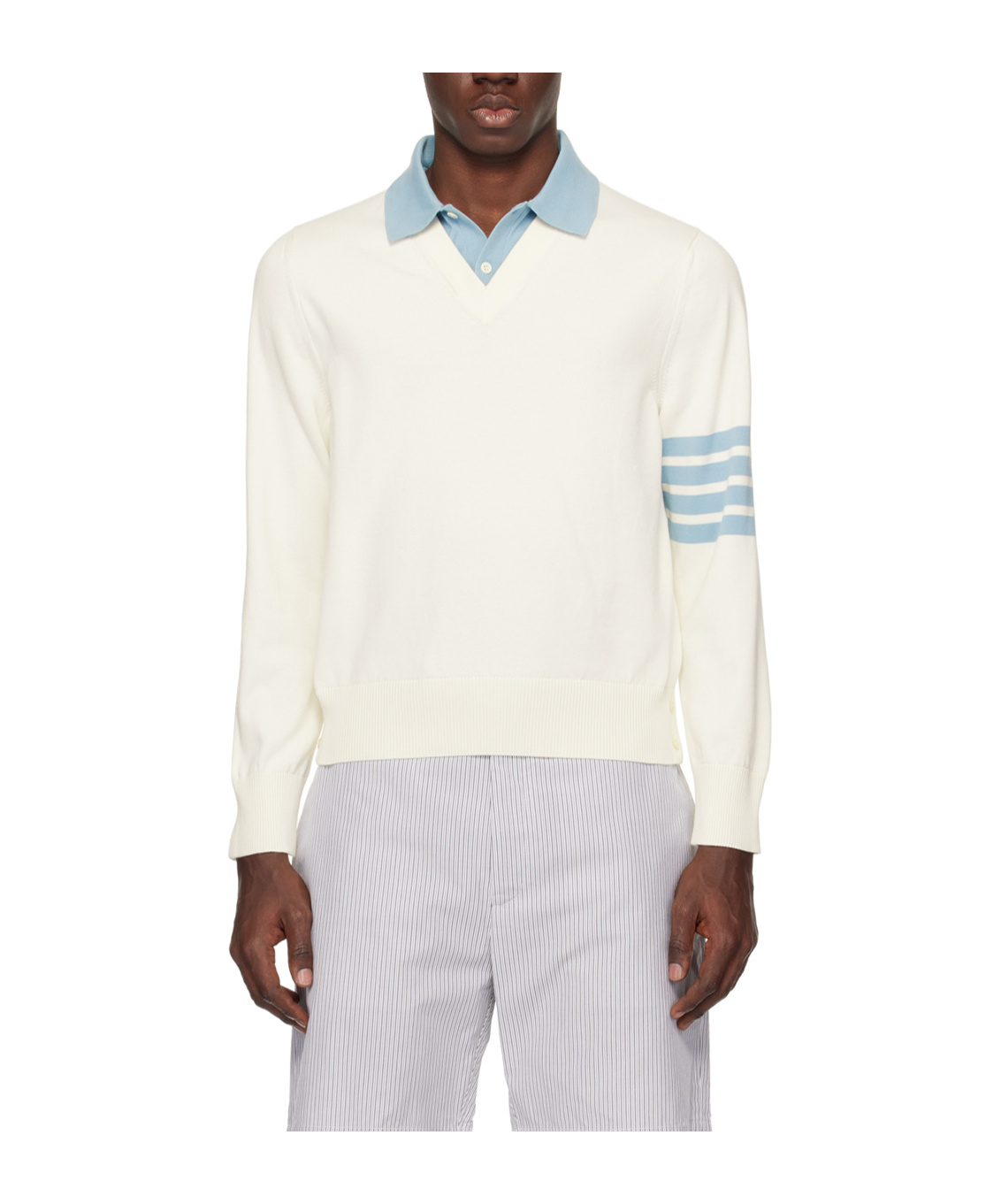 Thom Browne Off-white 4-bar Long Sleeve Polo In White