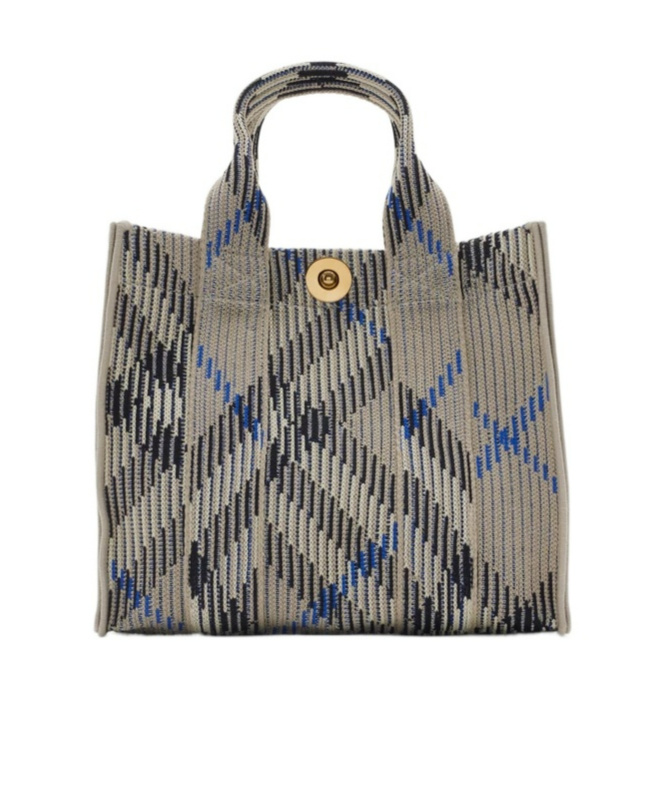 Burberry Embroidered Fabric Check Mini Handbag In Gray