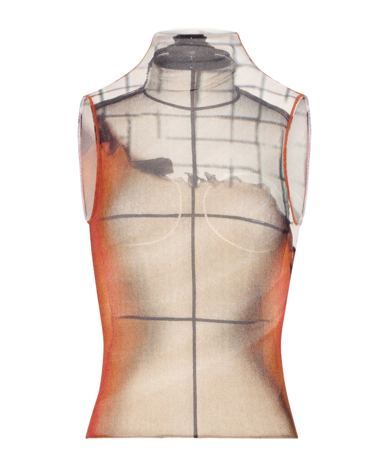 Jean Paul Gaultier Mesh High Neck Twisted Tank Top Printed 'fire'