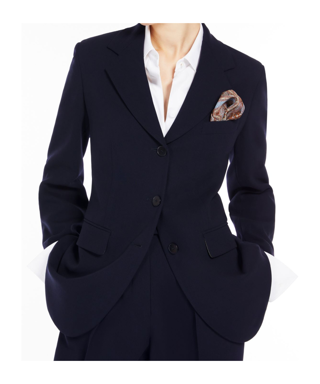 Max Mara Long-sleeved Wool Suit Coat In Black