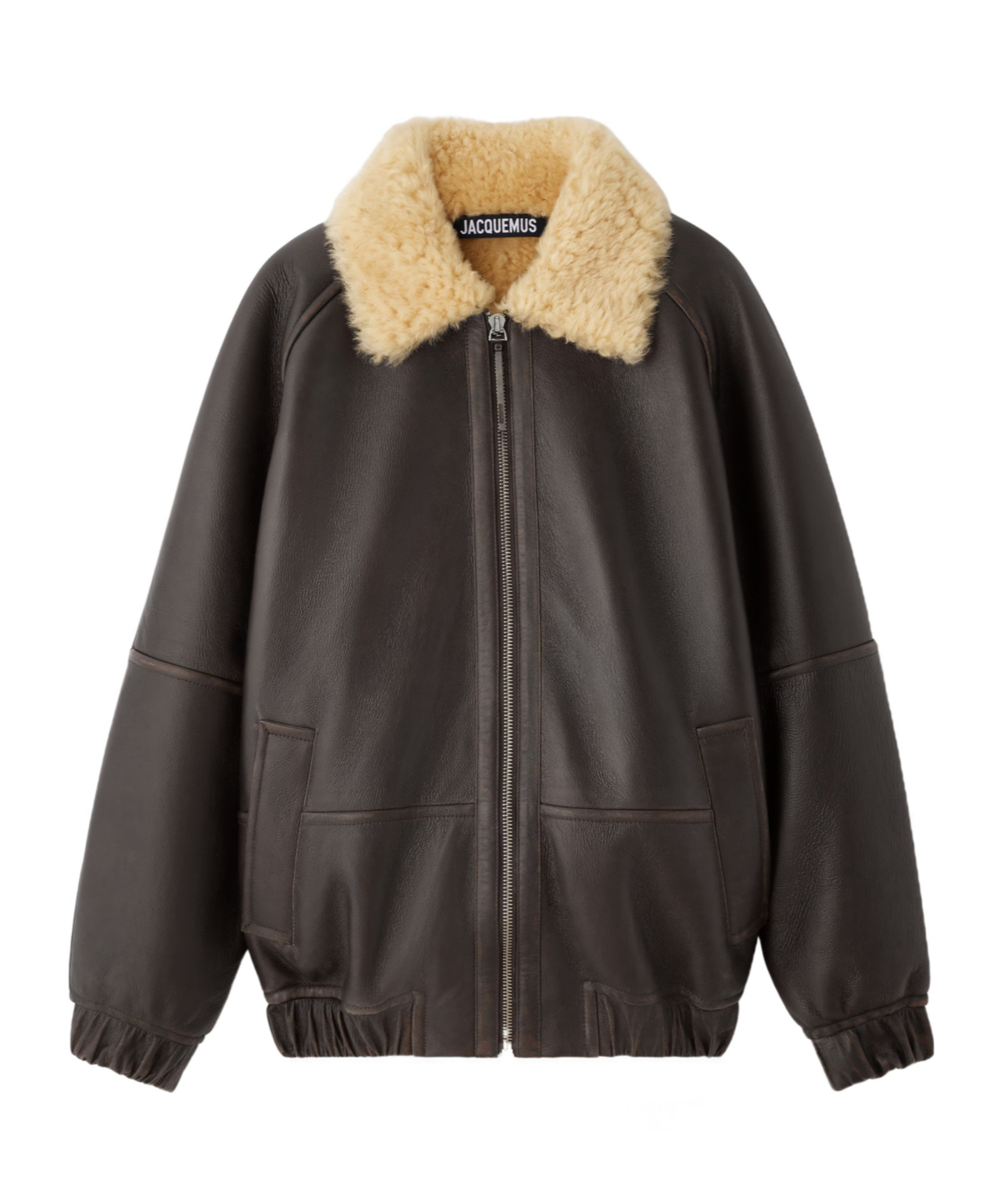Jacquemus Bomber Jacket With Shearling Collar And Pockets In Brown
