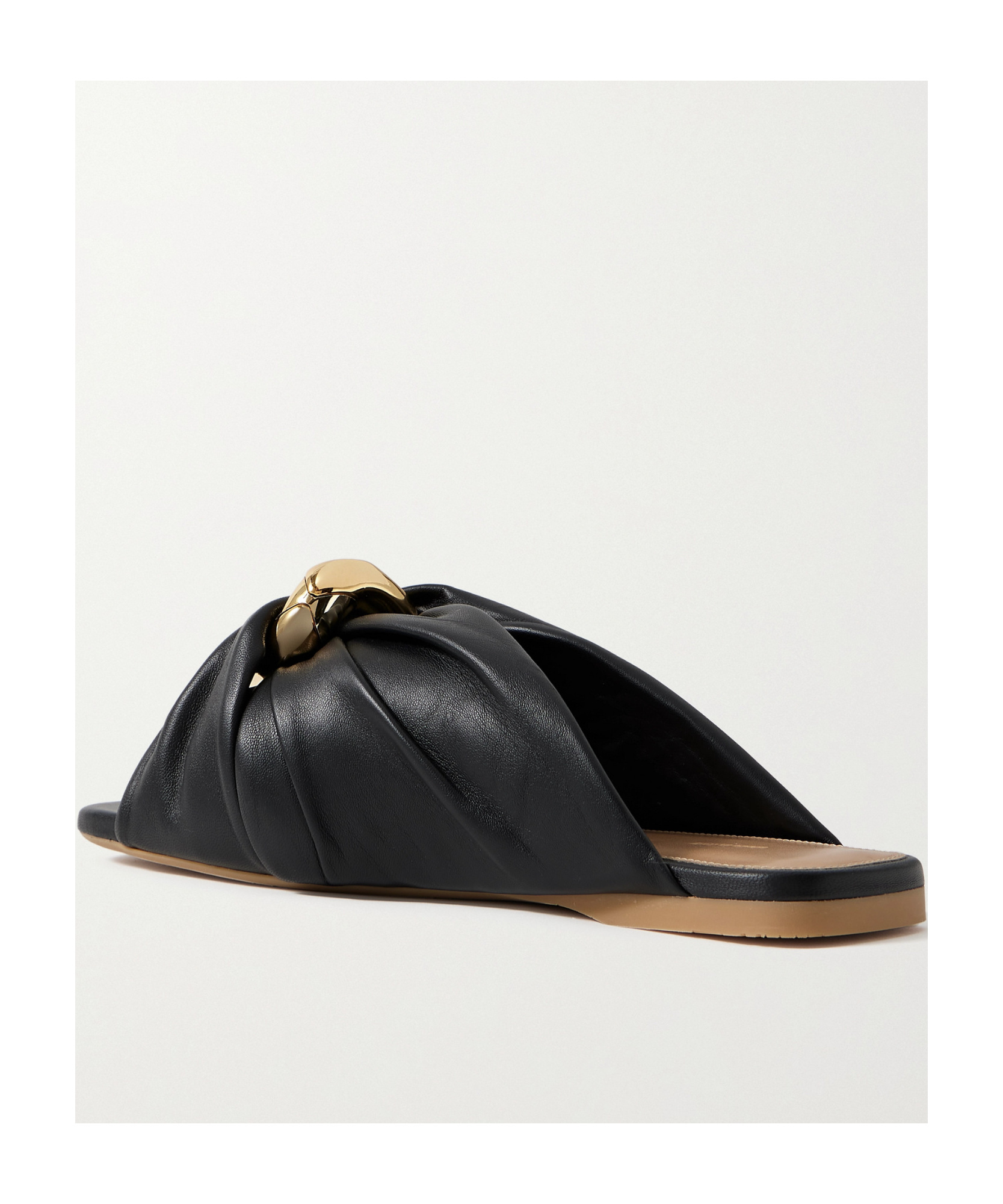 Jw Anderson Corner Chain-embellished Gathered Leather Slides In Black