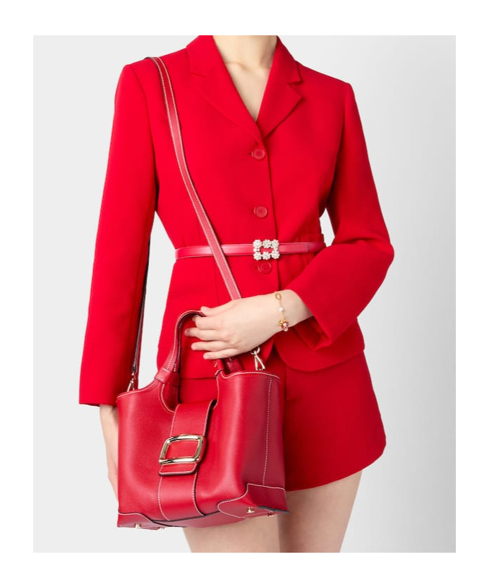 Roger Vivier Viv' Choc Mini Shopping Bag In Leather In Red
