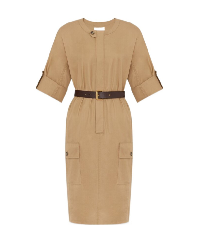 Shop Saint Laurent Dress In Cotton Twill In Nude