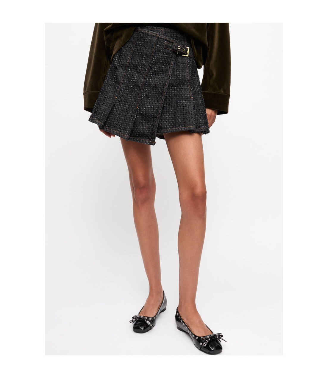 Ganni Black Fluffy Denim Wrap Miniskirt In Black