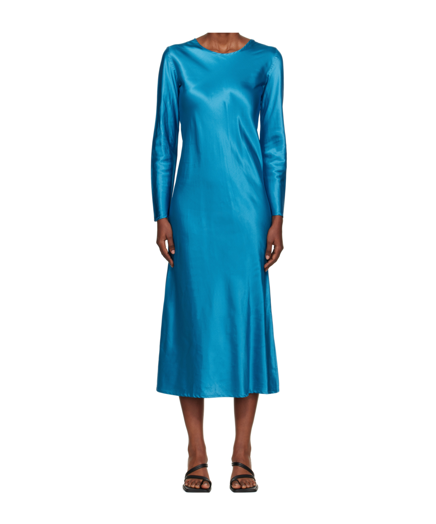 Baserange Round Neck Long Sleeve Dress In Blue