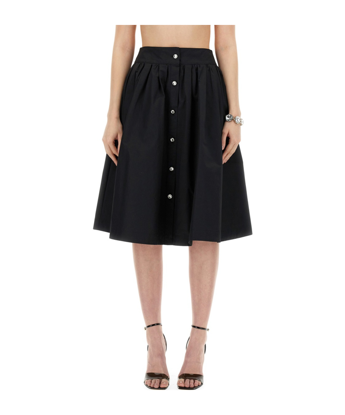 Moschino Black Jewel Button Nylon Blend Skirt In Black