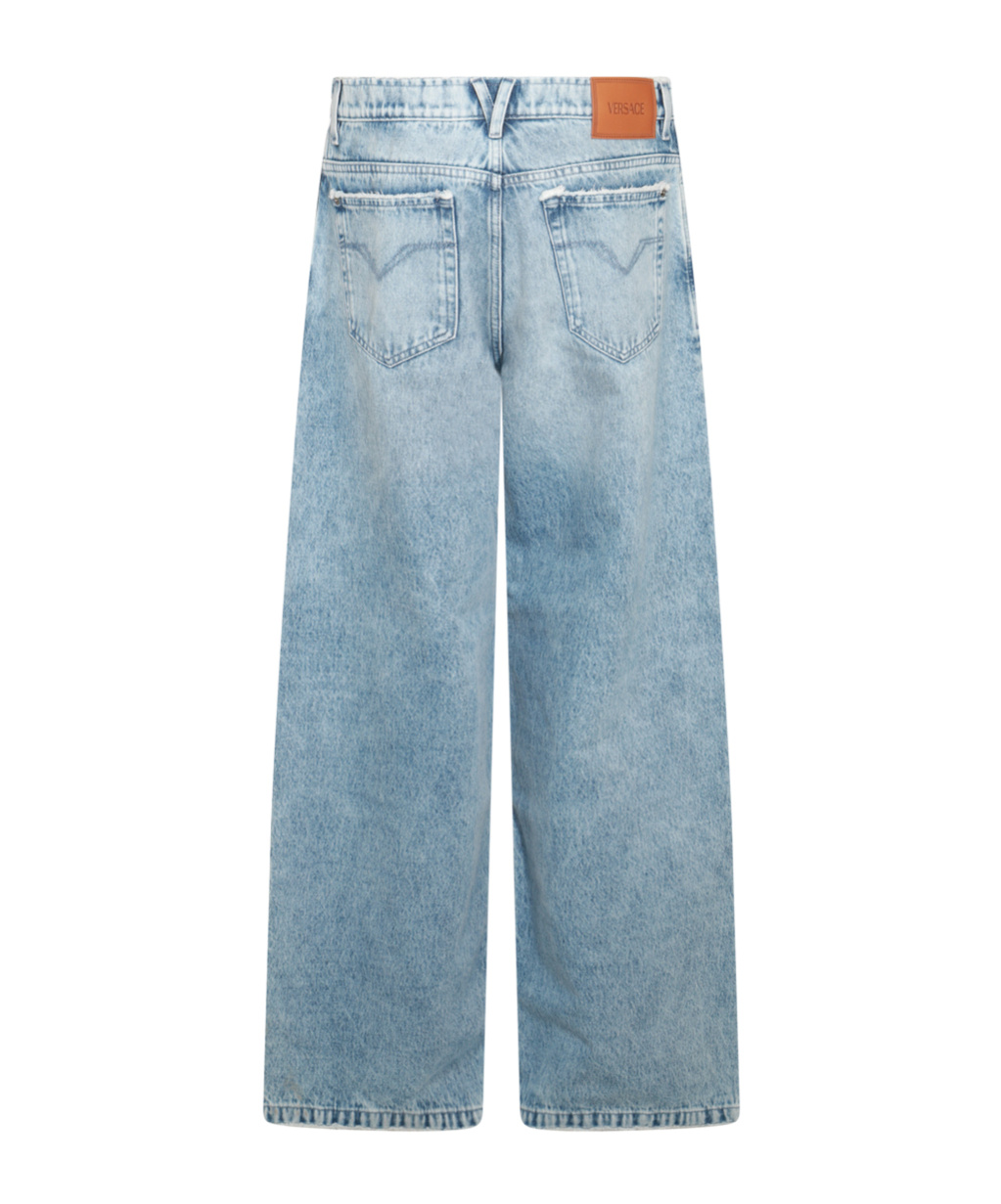 Versace Stonewashed Denim Wide Jeans In Blue