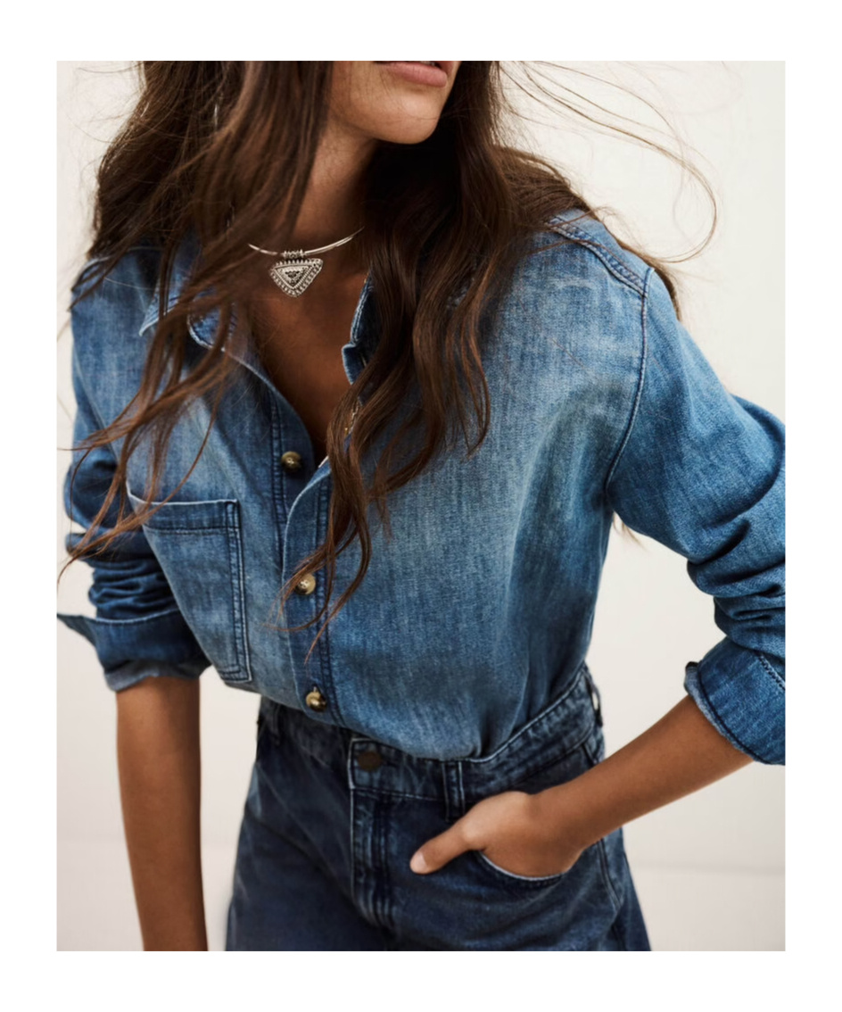 Bash Long-sleeved Denim Jumpsuit In Blue