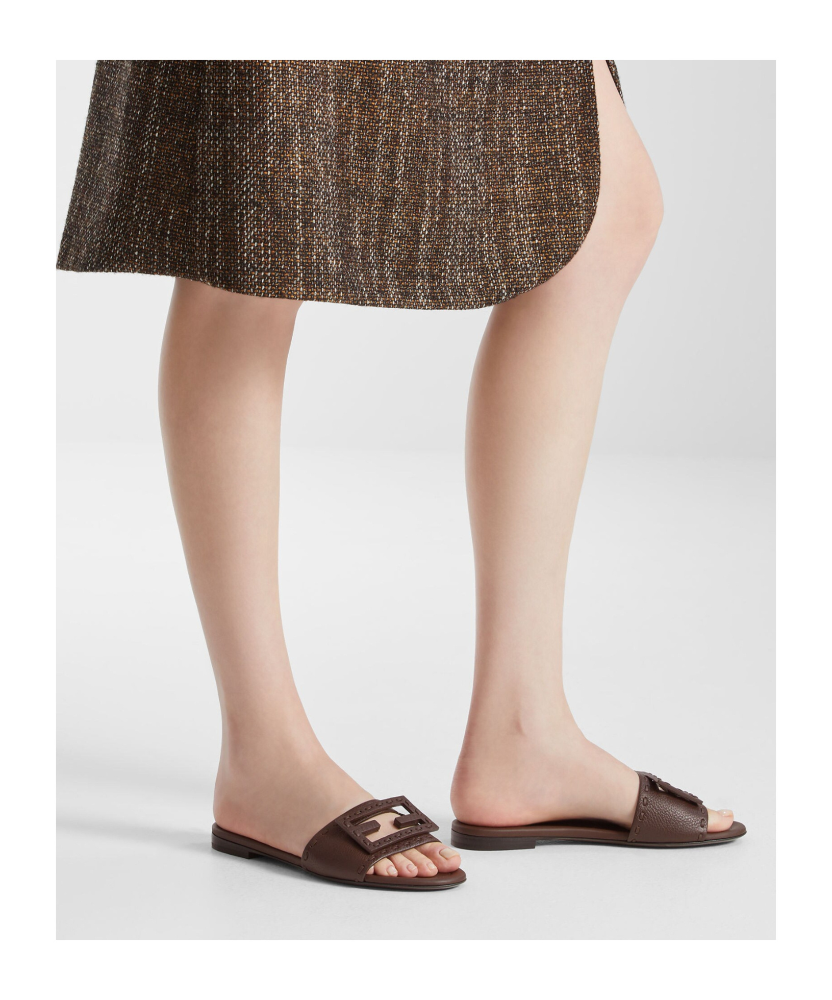 Fendi Logo-embellished Flat Sandals In Brown