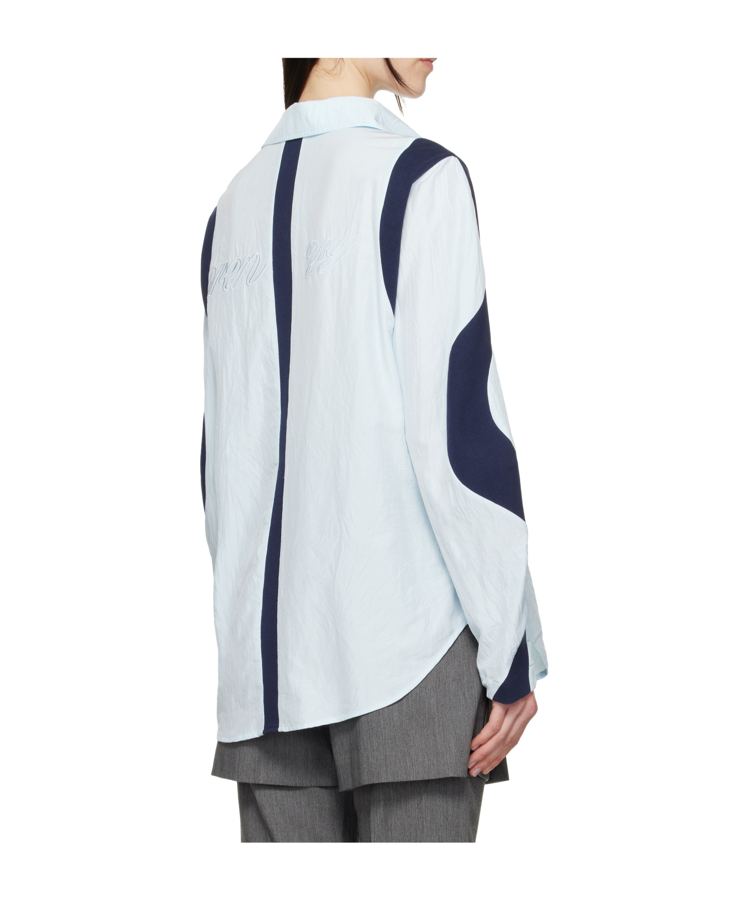 Open Yy Curved Patchwork Shirt In White