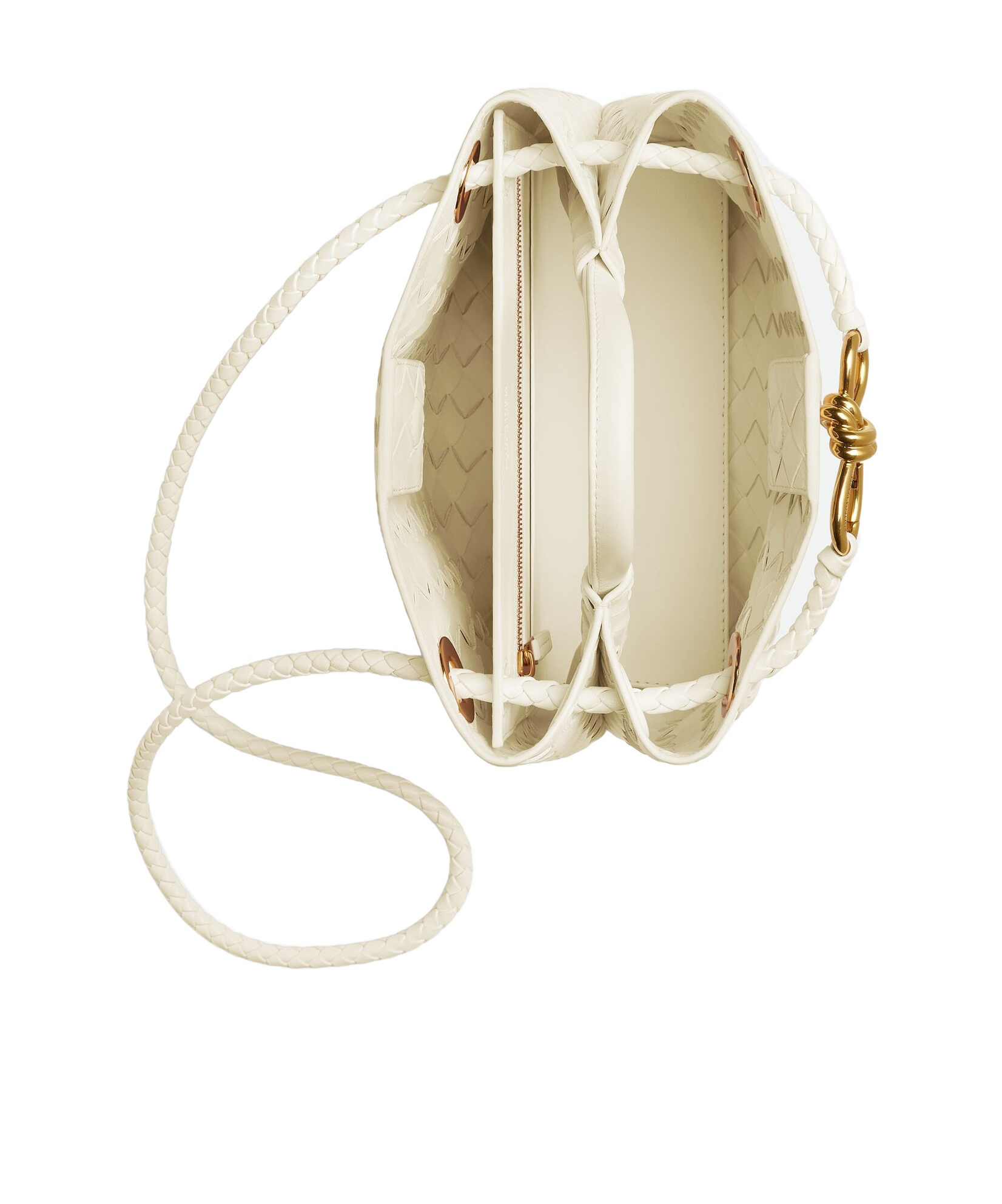 Bottega Veneta Small Andiamo Knitted Pattern Shoulder Bag In White