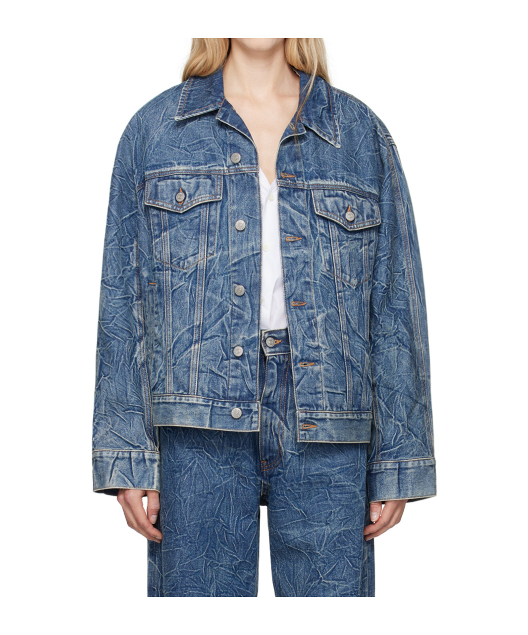MM6 MAISON MARGIELA PRINTED LONG-SLEEVED DENIM COAT
