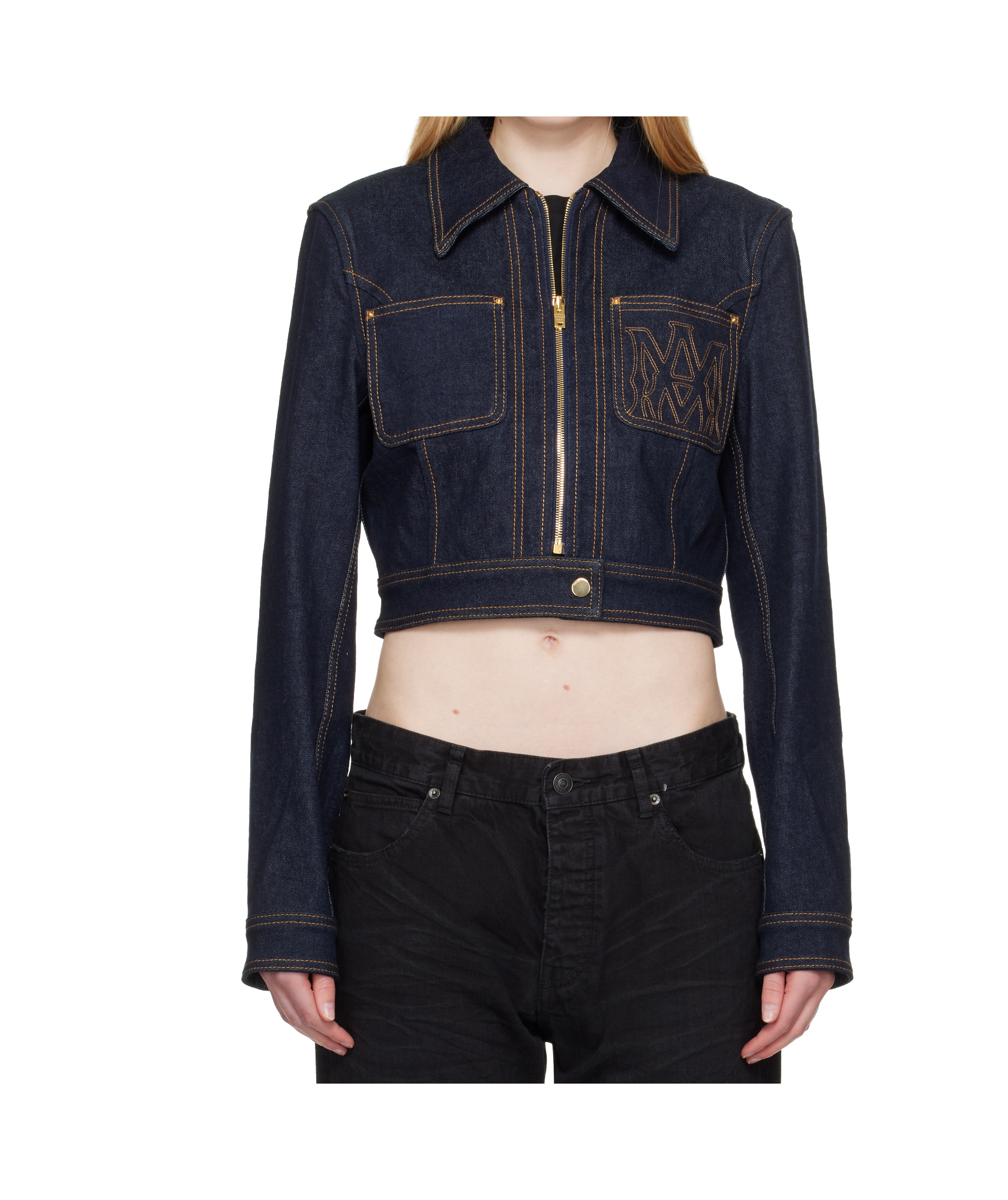 Amiri Embroidered Zip-front Denim Jacket In Blue