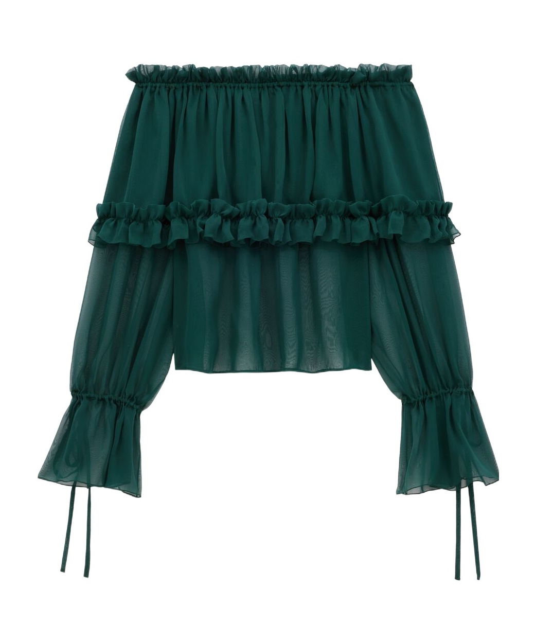 Saint Laurent Off The Shoulder Long Sleeve Top In Green