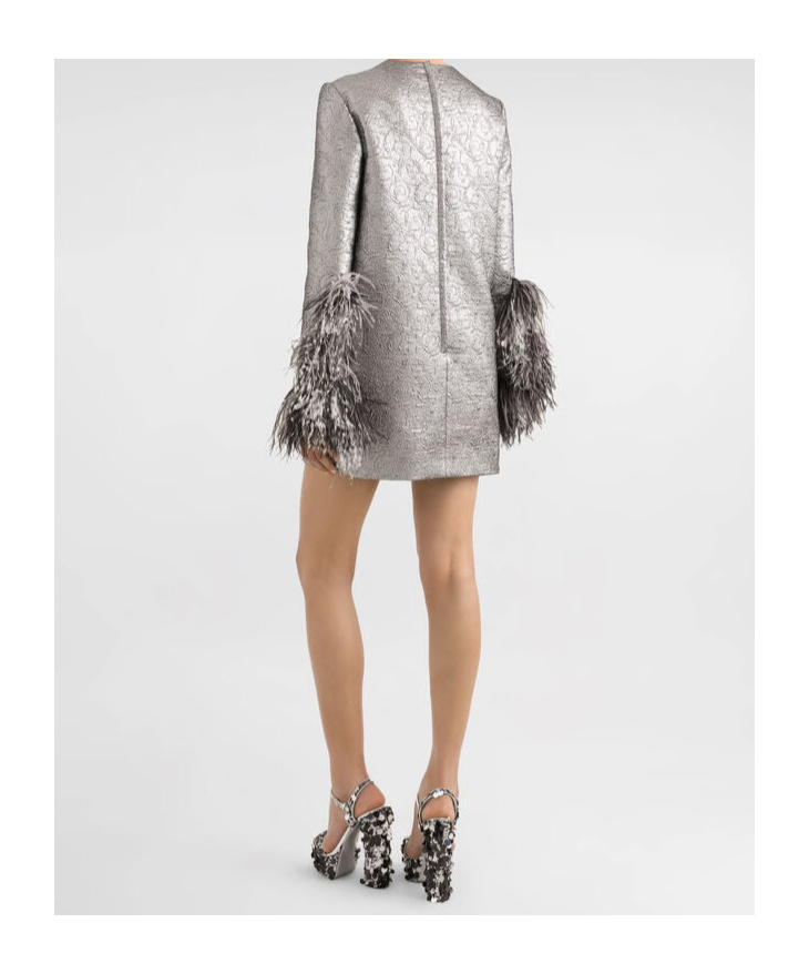 Dolce & Gabbana Feather-trim Mini Dress In Gray