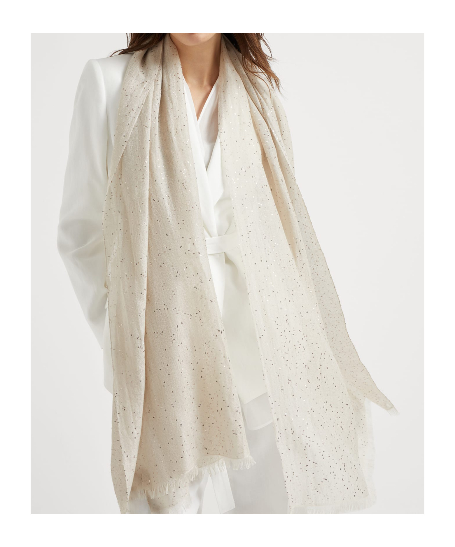 Brunello Cucinelli Cashmere And Silk Diamond Yarn Scarf In Nude