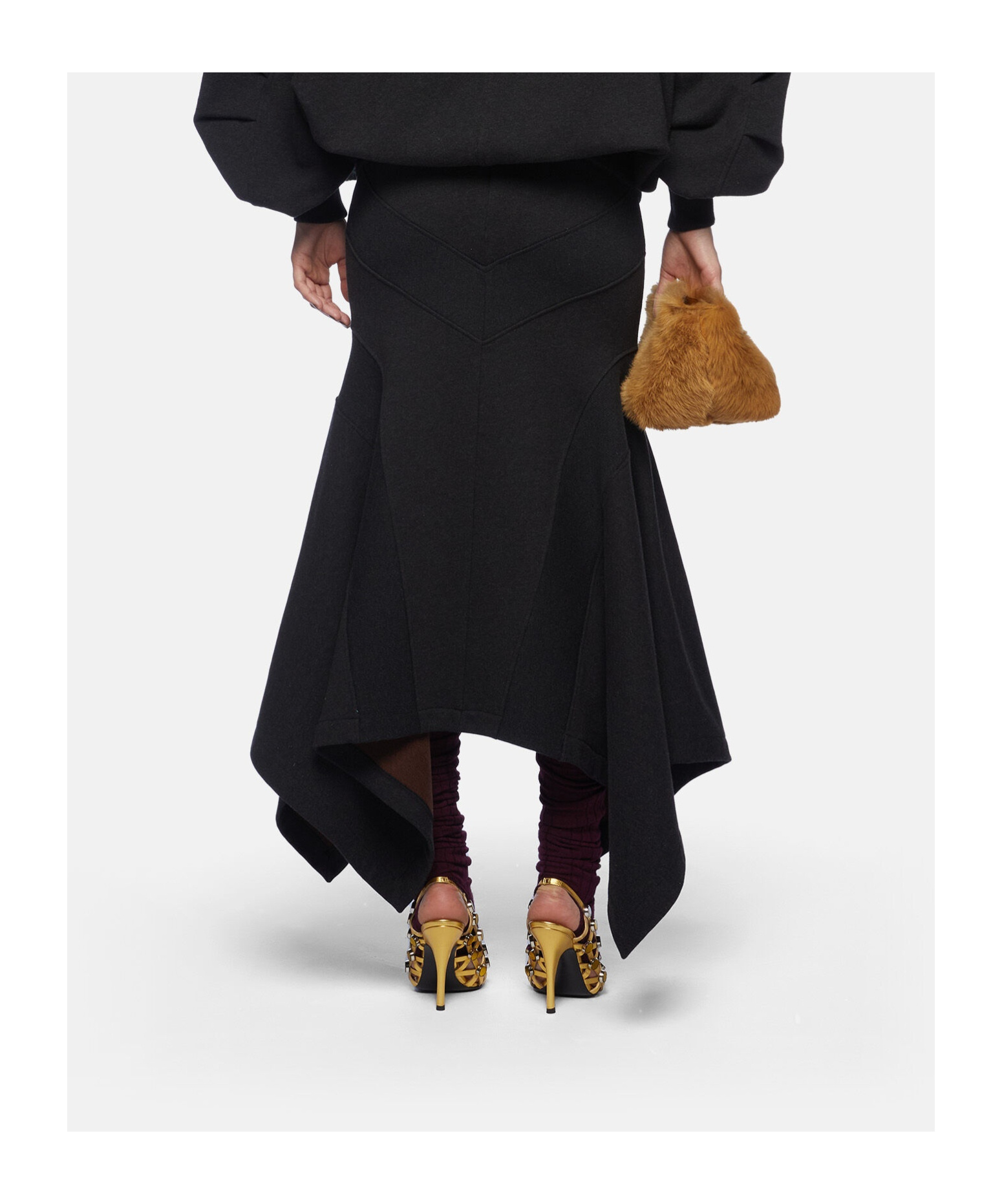 Attico Asymmetric Midi Skirt In Black