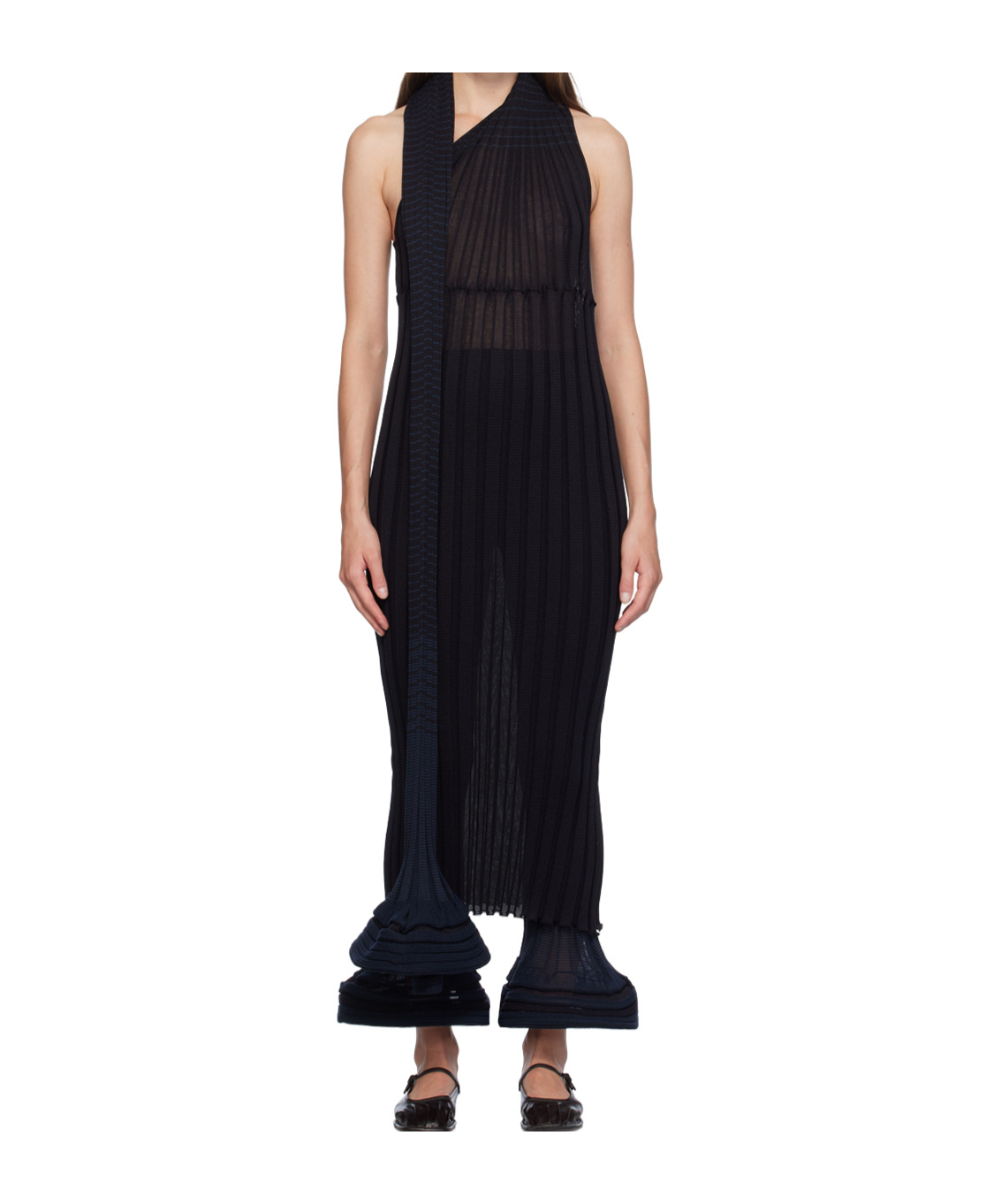 Shop Issey Miyake Sagao Striped Stitching Dress In Black