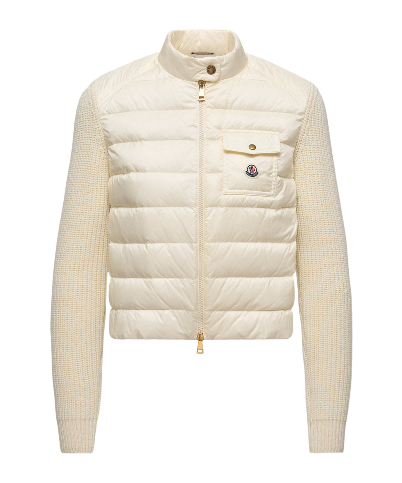 Moncler Wool Zip-up Cardigan Down Jacket In Neutral