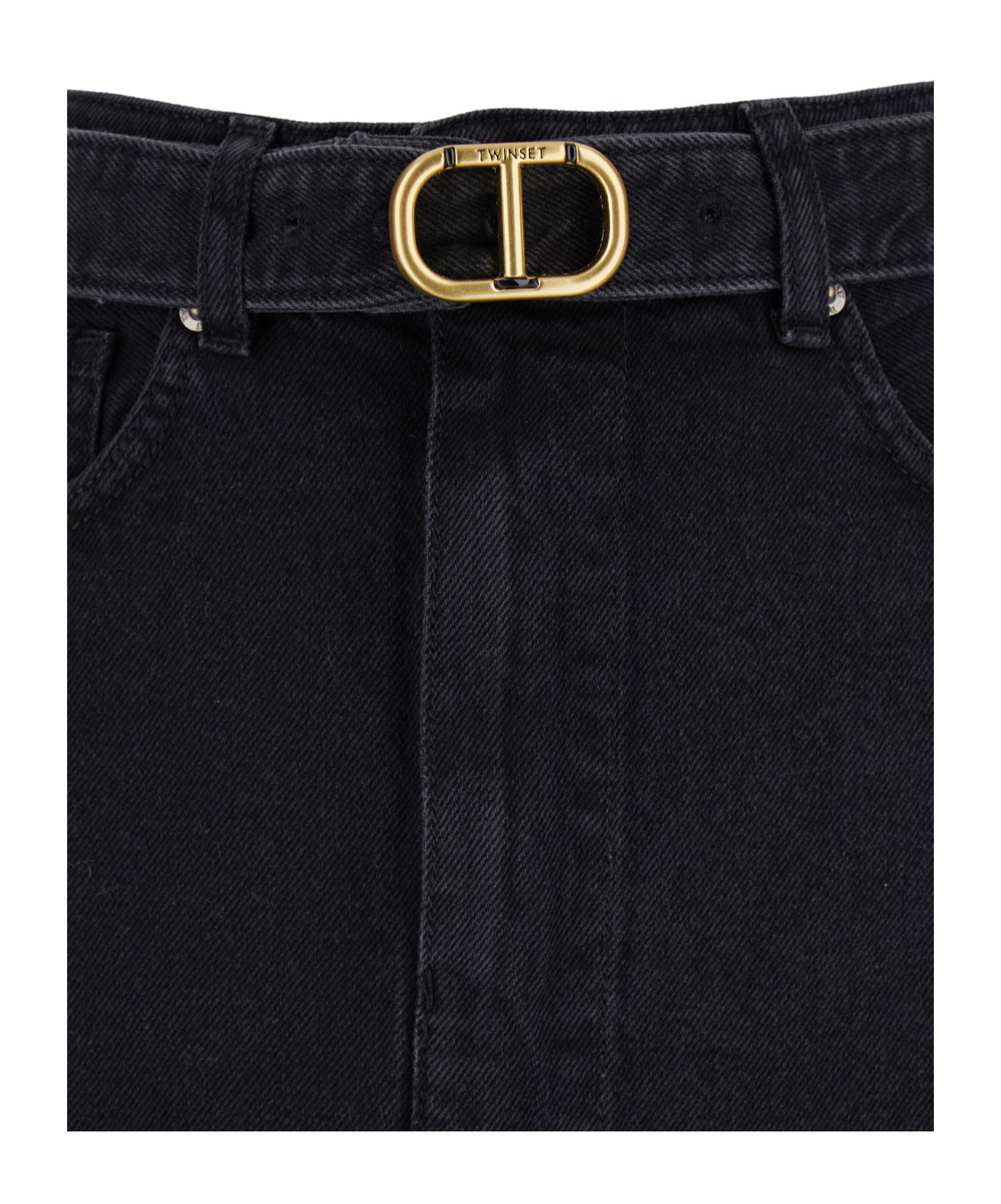 Twinset Belted Denim Midi Skirt In Black