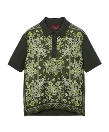 Gucci Printed Silk Cotton Knit Polo Shirt In Green