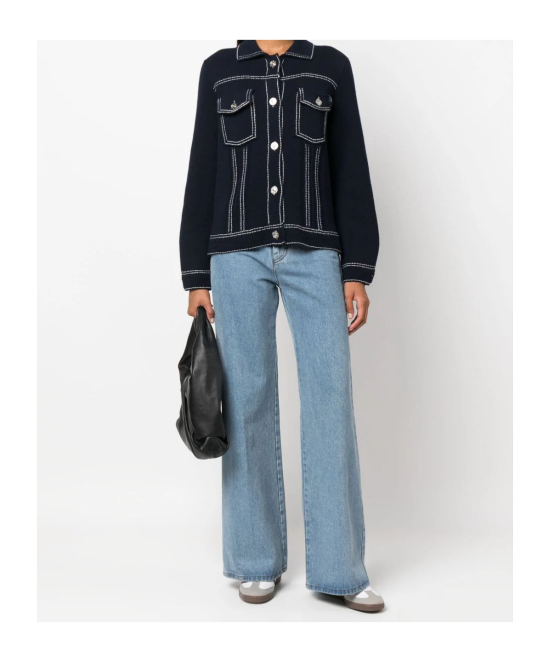 Barrie Contrast-stitching Button-up Jacket In Black