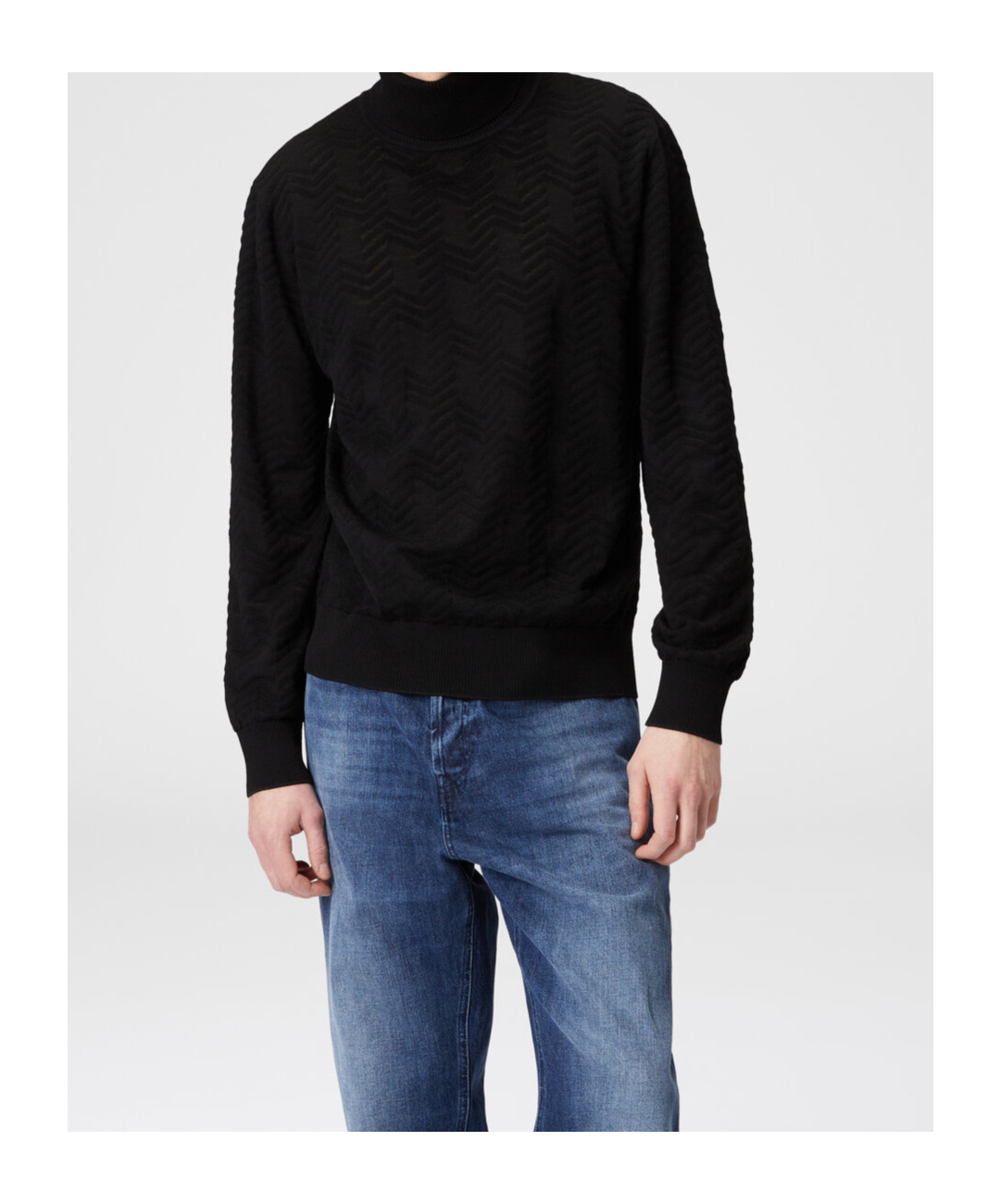 Missoni Rollkragenpullover Aus Wolle Mit Ton-in-ton-chevron In Black