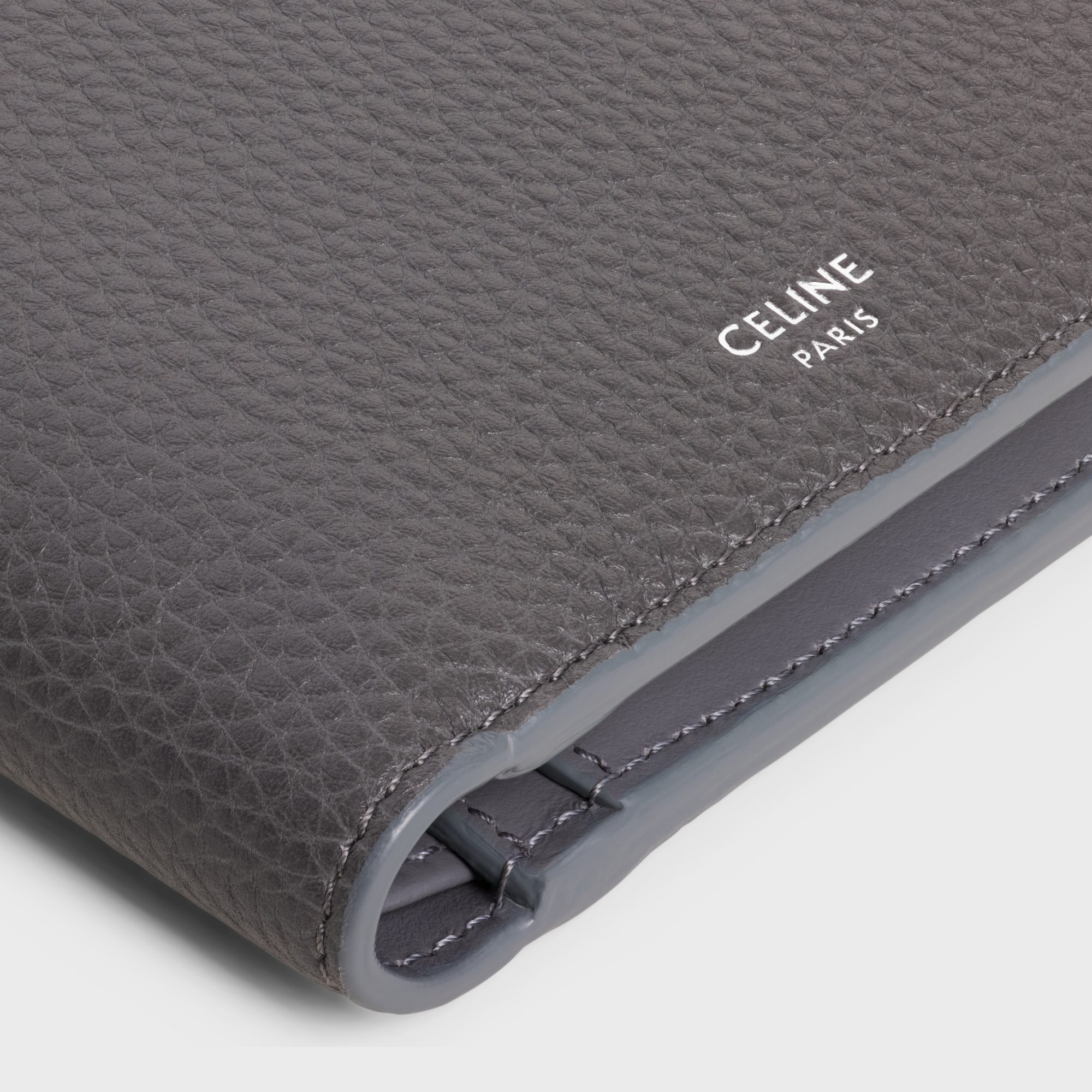 Celine Bi-fold Wallet In Grained Calfskin In Gray