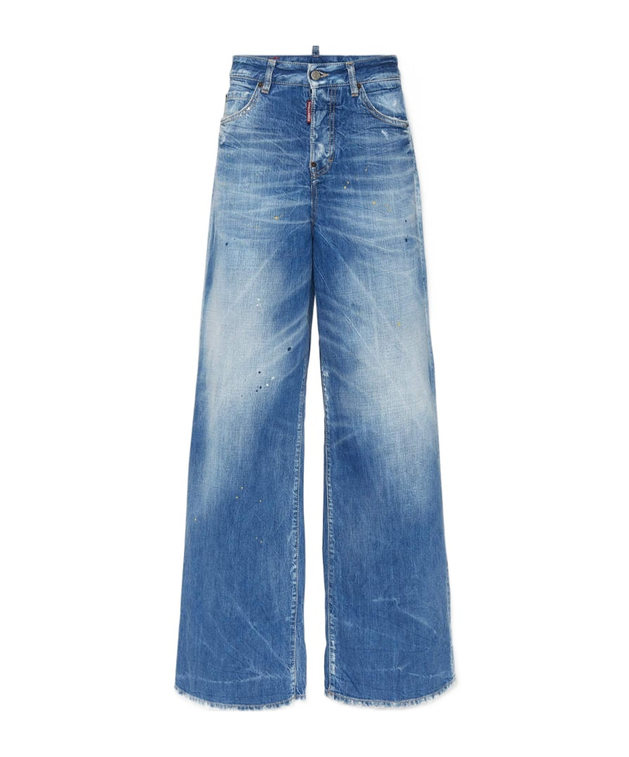 Dsquared2 Low Rise Wide Denim Jeans For Travelers In Light Blue