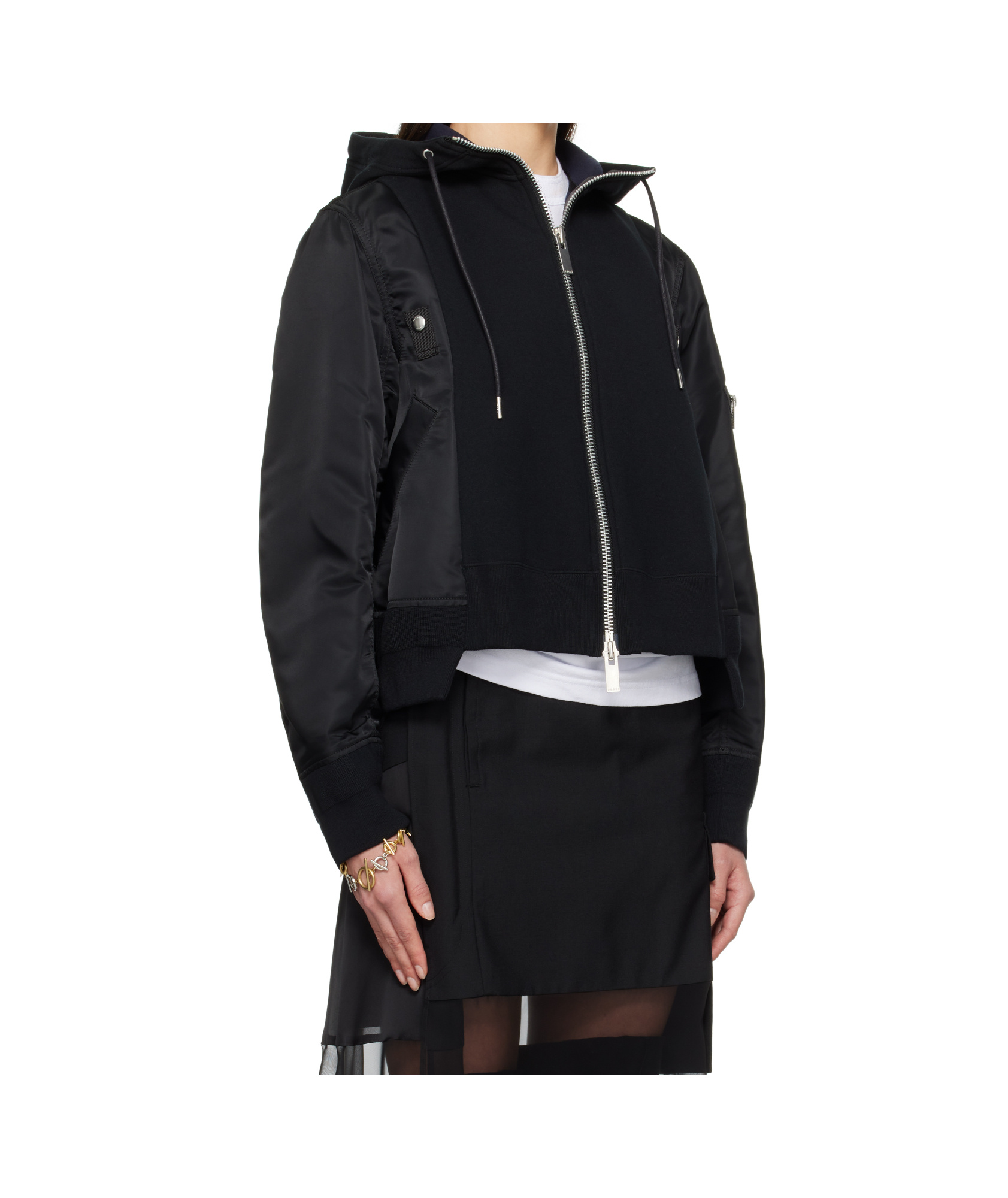 Sacai Long Sleeve Hooded Sweatshirt In Black