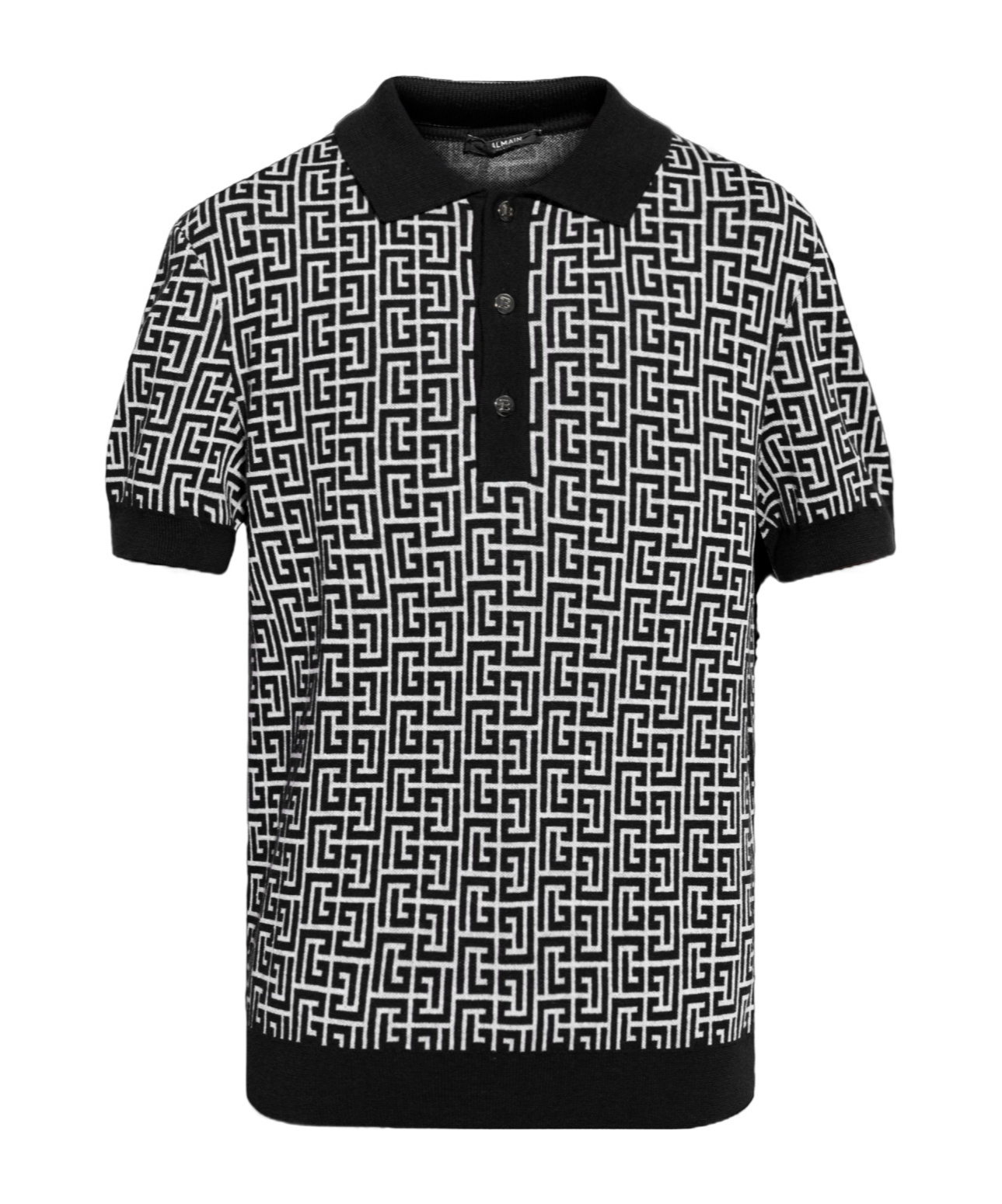 Balmain Monogram Pattern Polo With Classic Collar In Black