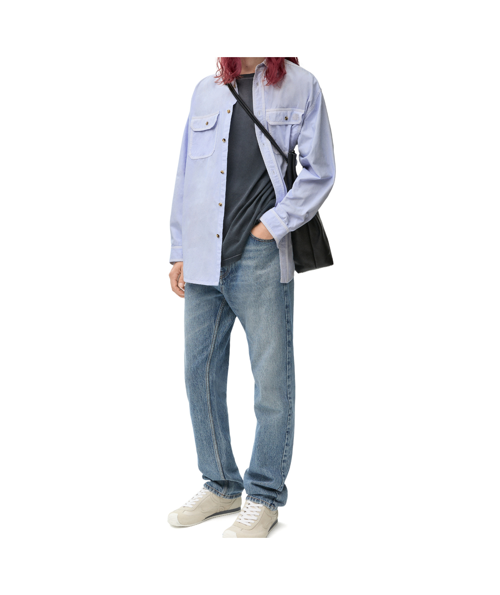 Loewe Cotton Shirt With Classic Collar And Embroidered Logo In Blue
