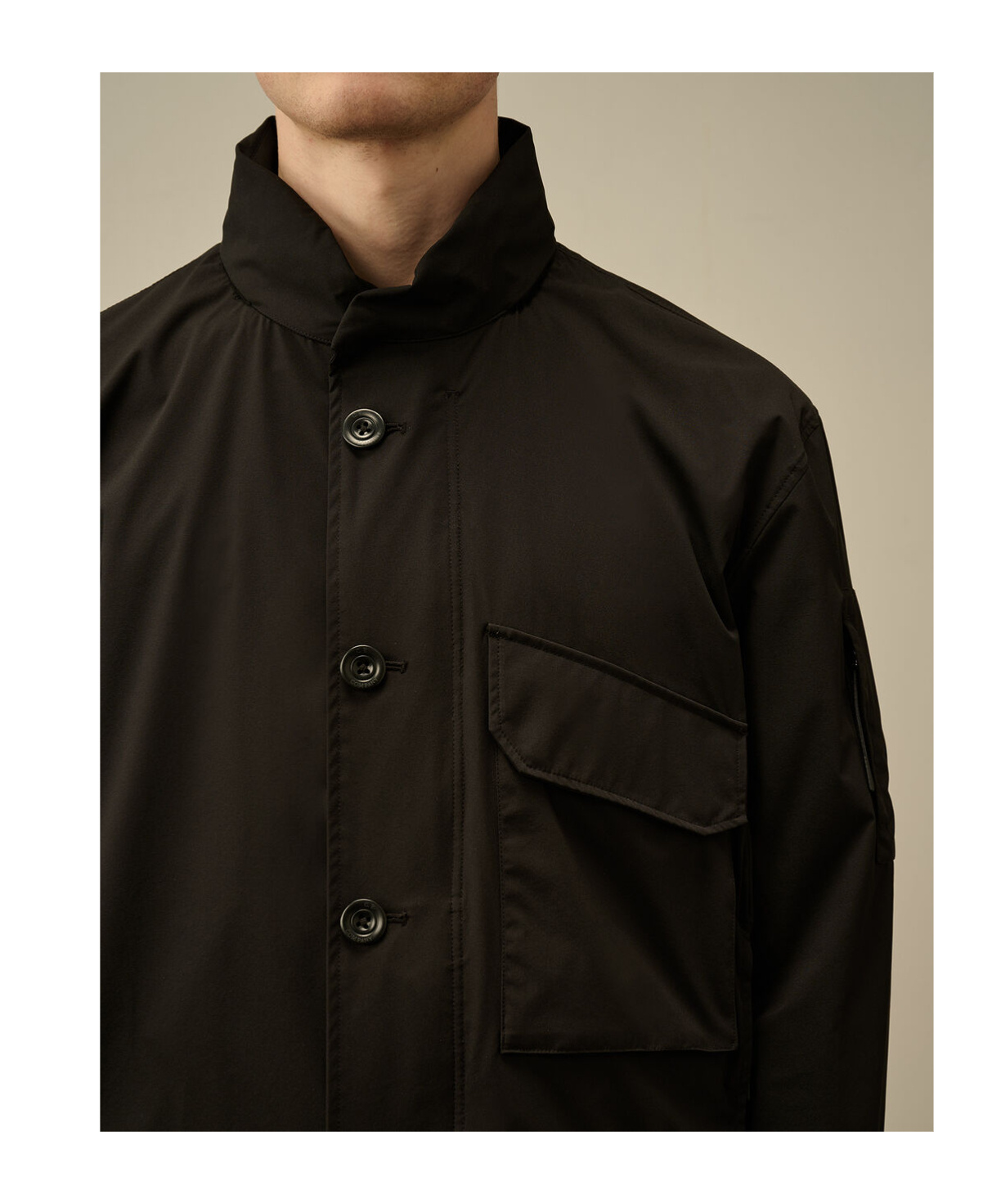 C.p. Company Utility Jacket With High Collar And Pockets In Black
