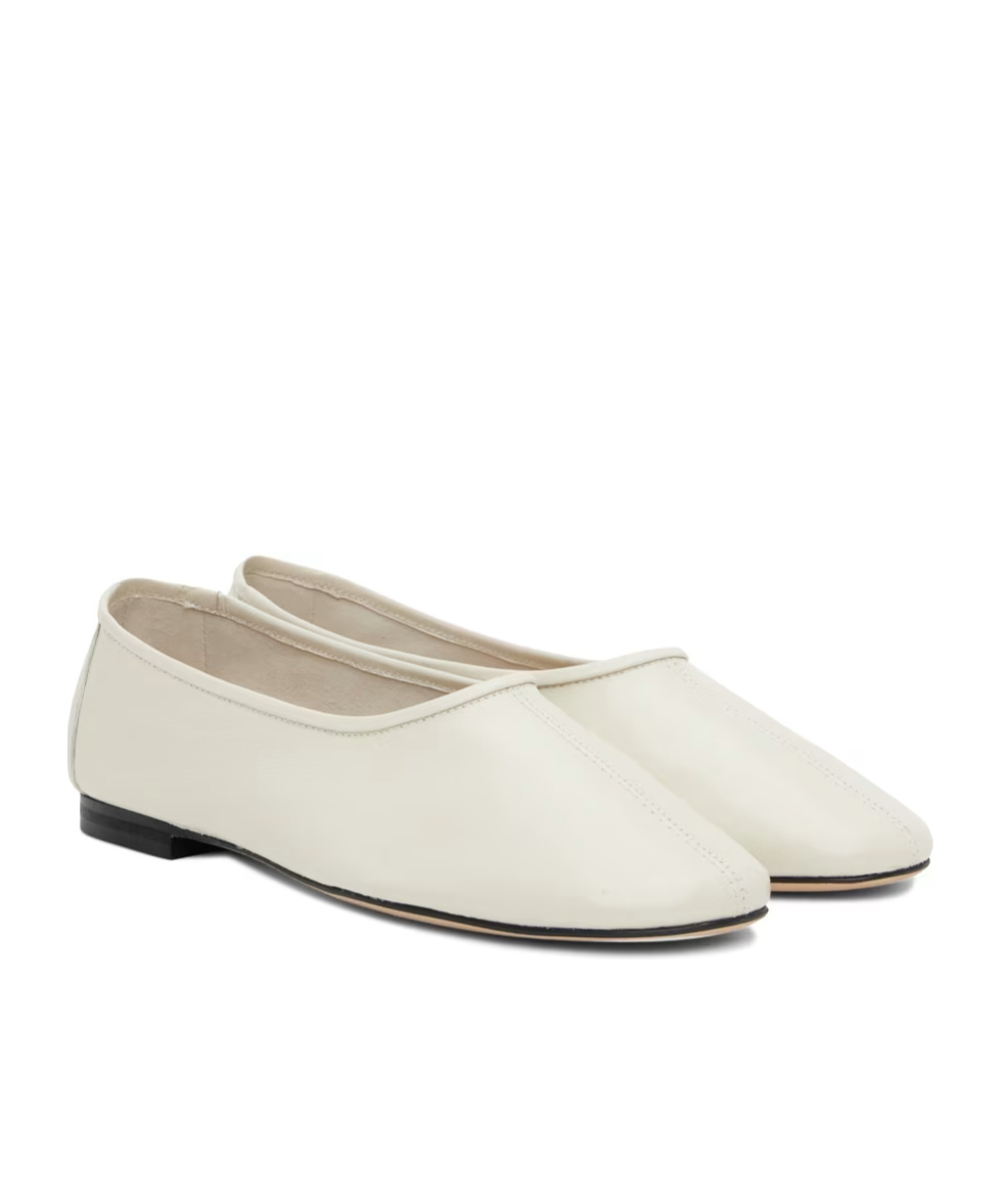 By Far Prudence Creased Round Head Ballet Shoes In White