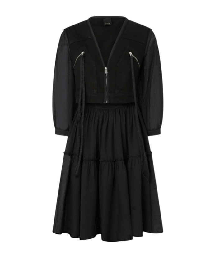 Pinko Two-piece Effect Mini Dress With Soft Skirt In Black