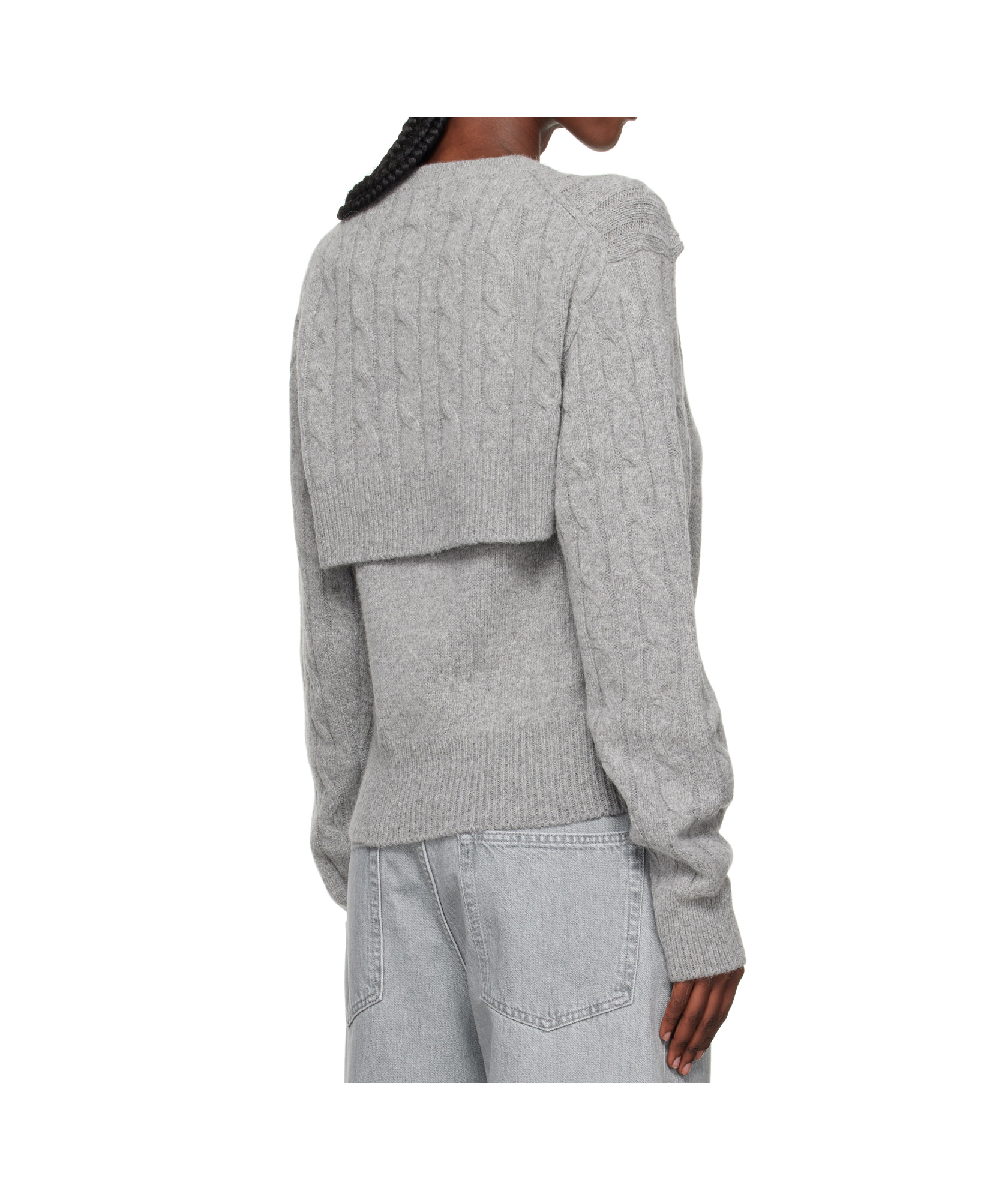 Open Yy Convertible Cable Knit Sweater In Gray