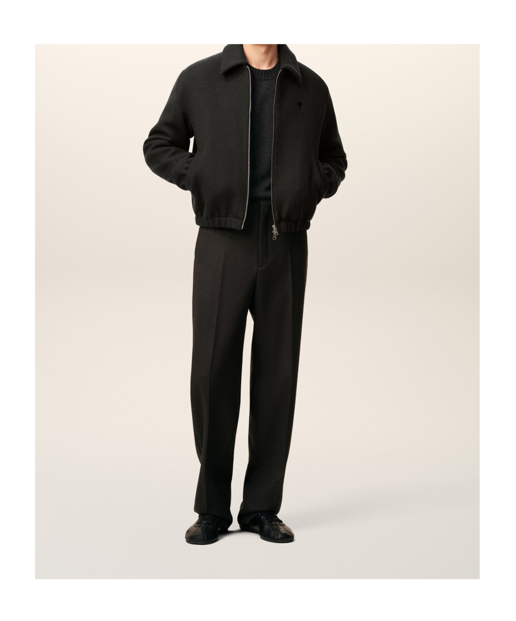Ami Alexandre Mattiussi Corduroy Texture Jacket With Elasticated Cuffs And Hem In Black