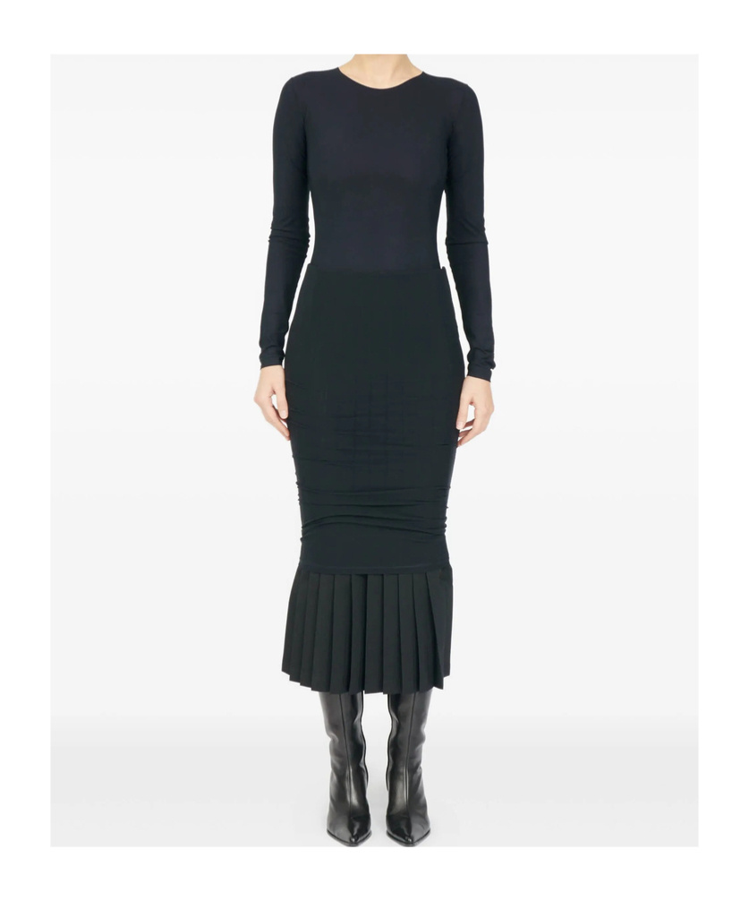 Mm6 Maison Margiela Pleated Draped Midi Skirt In Black