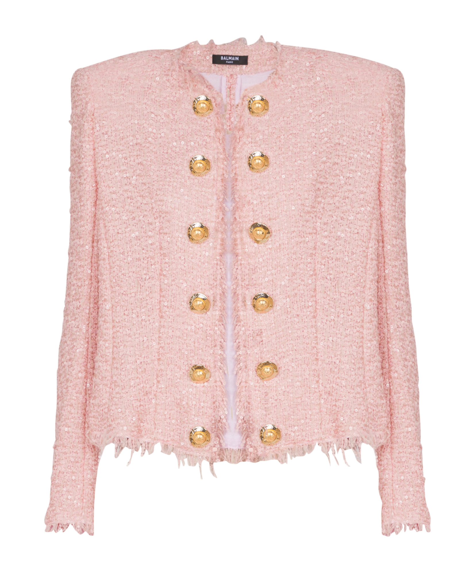 Balmain Tweed Jacket With All-over Sequins And Structured Shoulders In Pink